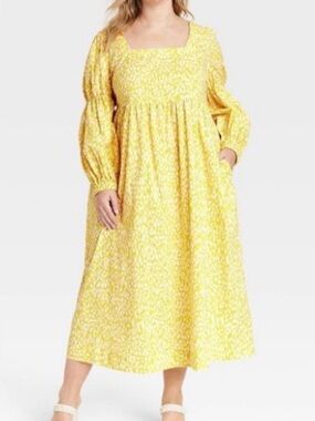 Who What Wear Yellow and White Printed Maxi Dress